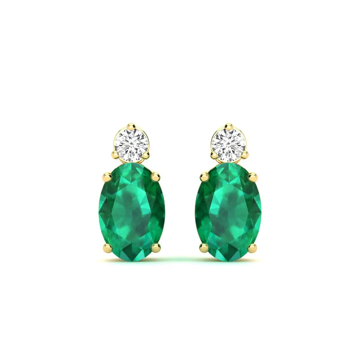 1 Carat Oval Emerald And Diamond Stud Earrings In 14 Karat Yellow Gold