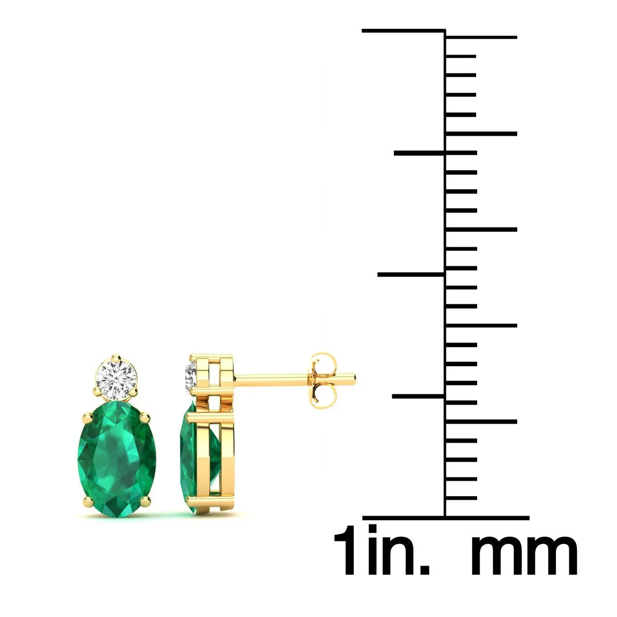 1 Carat Oval Emerald And Diamond Stud Earrings In 14 Karat Yellow Gold