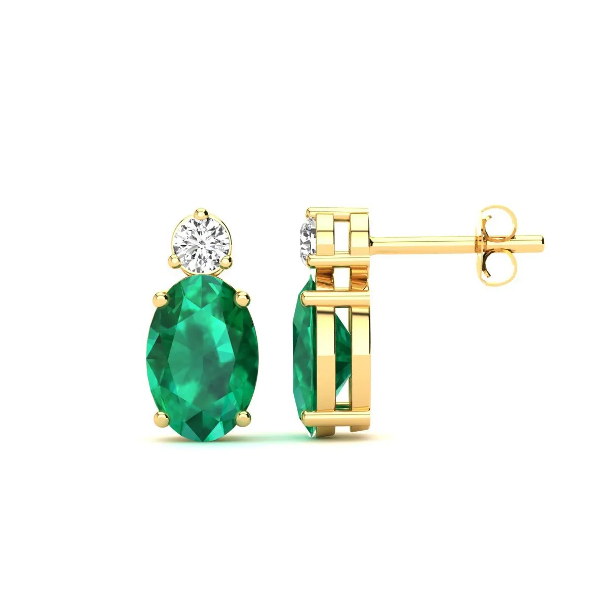 1 Carat Oval Emerald And Diamond Stud Earrings In 14 Karat Yellow Gold