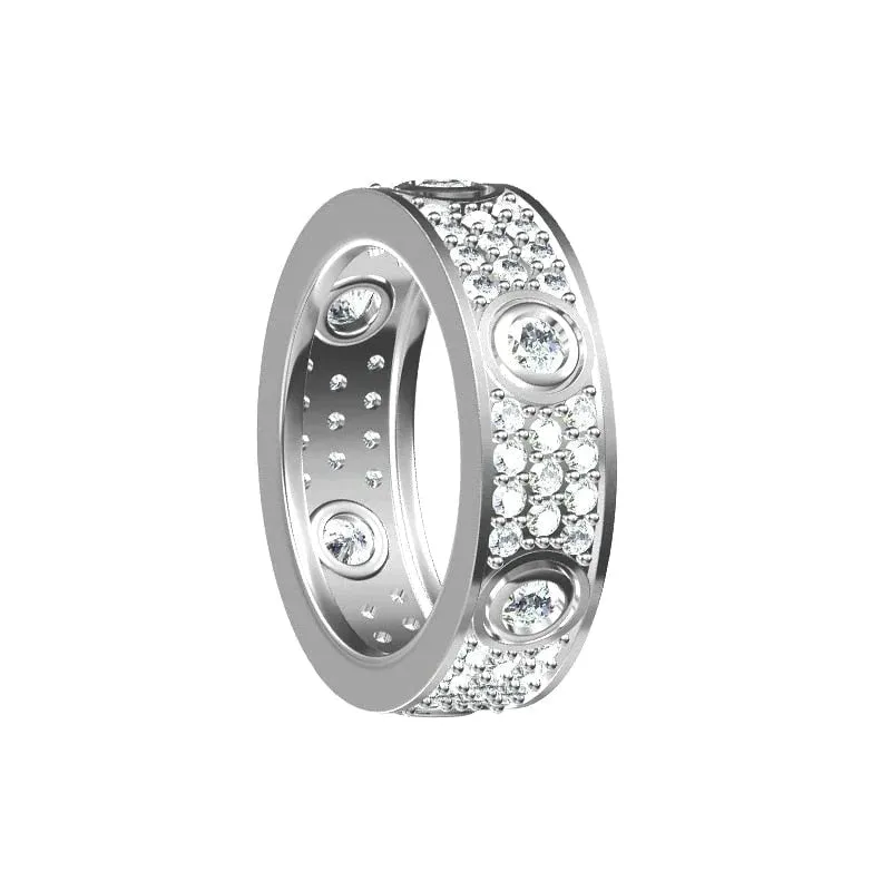 10k 14k 18k White Gold Three Rows of Luxury Eternity Ring for Women