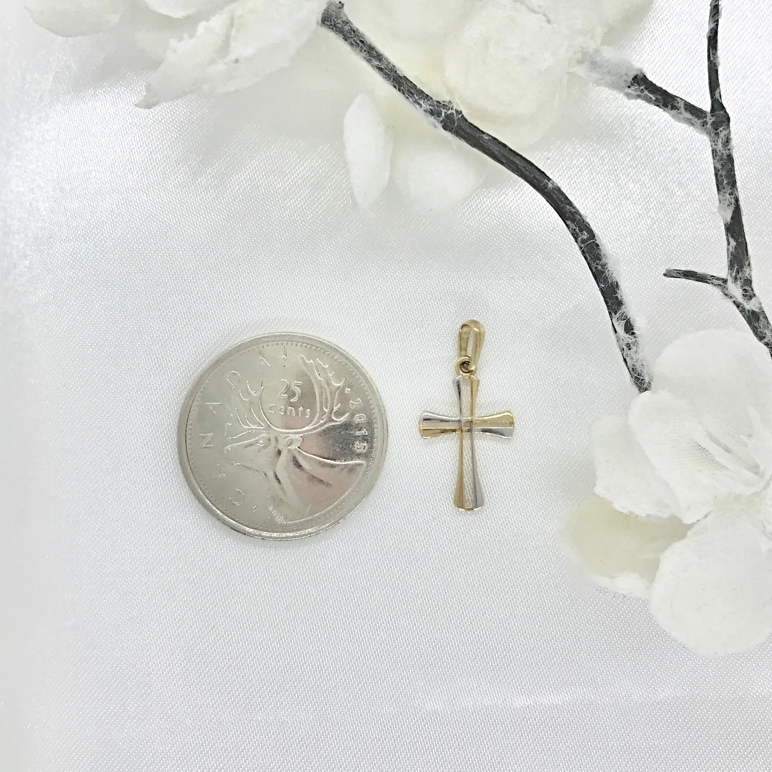 10k Two-Tone Gold Open Cross