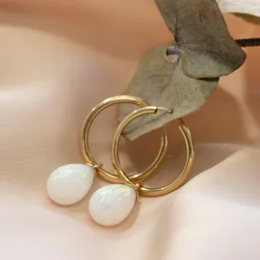 14K Gold Hoop Earrings Gemstone 18mm