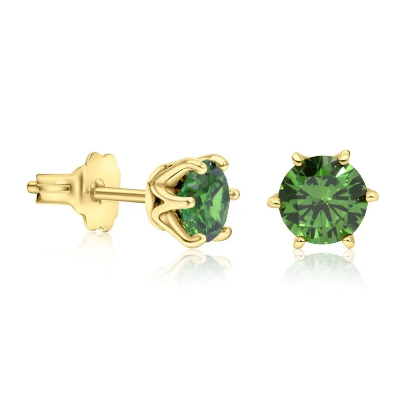 14K Gold Plated Green CZ Studs - Dec Birthstone, 5mm