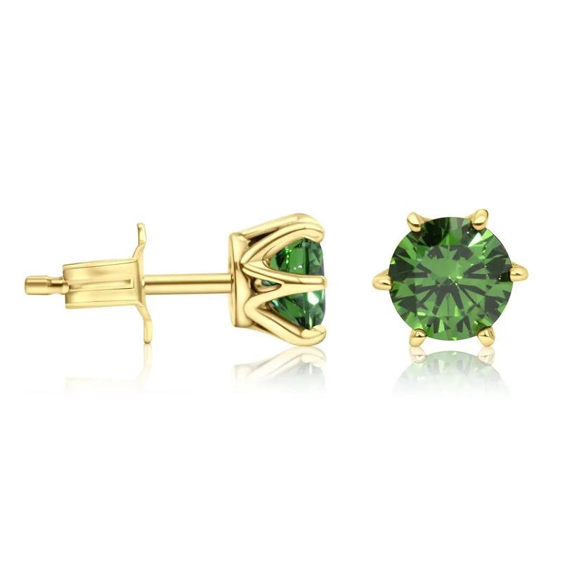 14K Gold Plated Green CZ Studs - Dec Birthstone, 5mm