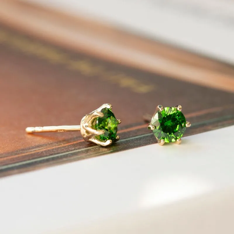 14K Gold Plated Green CZ Studs - Dec Birthstone, 5mm