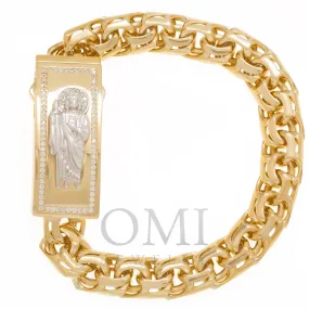 14K GOLD TWO TONE ST. JUDE CHINO LINK CHAIN ID BRACELET 42.8G