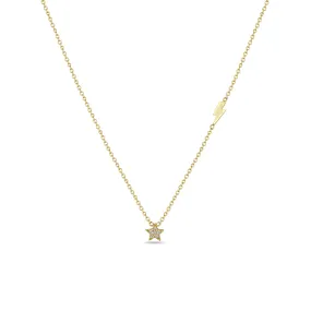 14k Itty Bitty Pavé Diamond Star Necklace with Off-Set Lightning Bolt