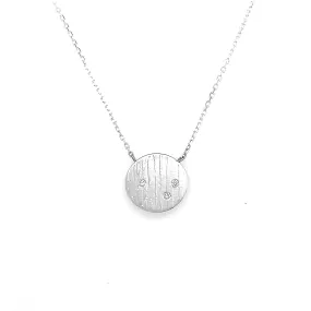 14K White Gold Birch Disk with Diamonds Necklace - RN2045KW