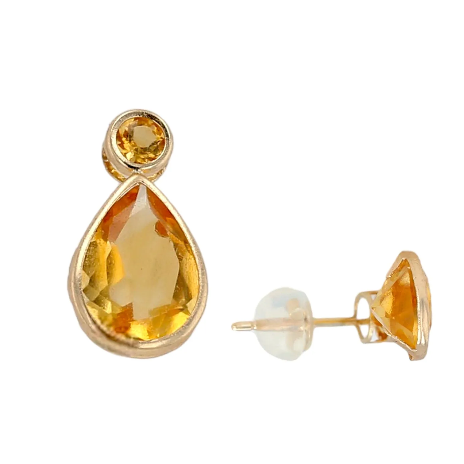 14K Yellow gold drop tear citrine studs earrings-E500