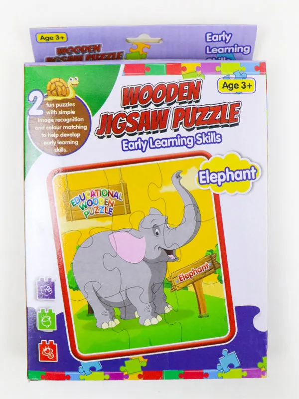 2 in 1 Wooden Jigsaw Puzzle Banana   Elephant