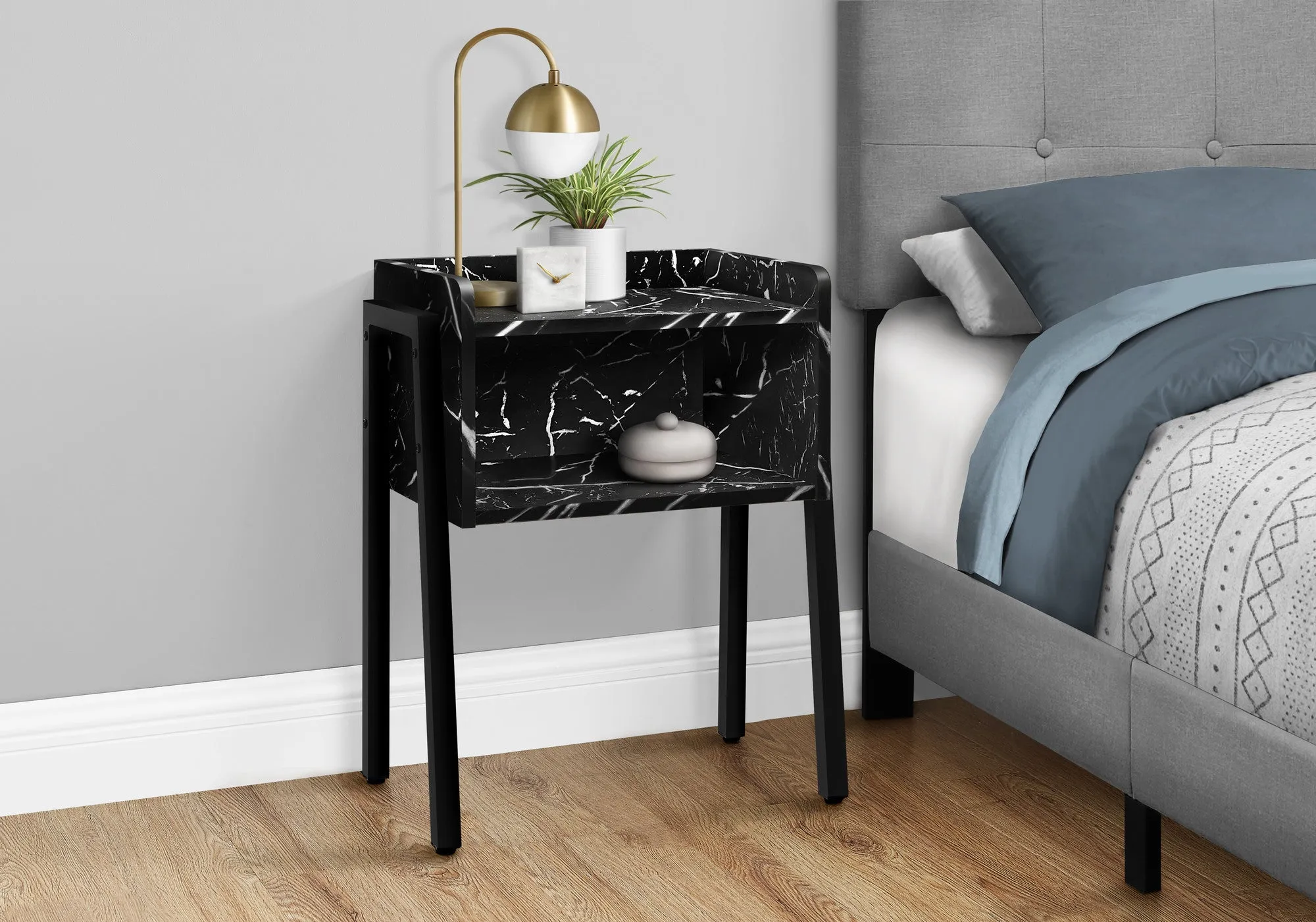 23" Black Faux Marble End Table With Shelf By Homeroots