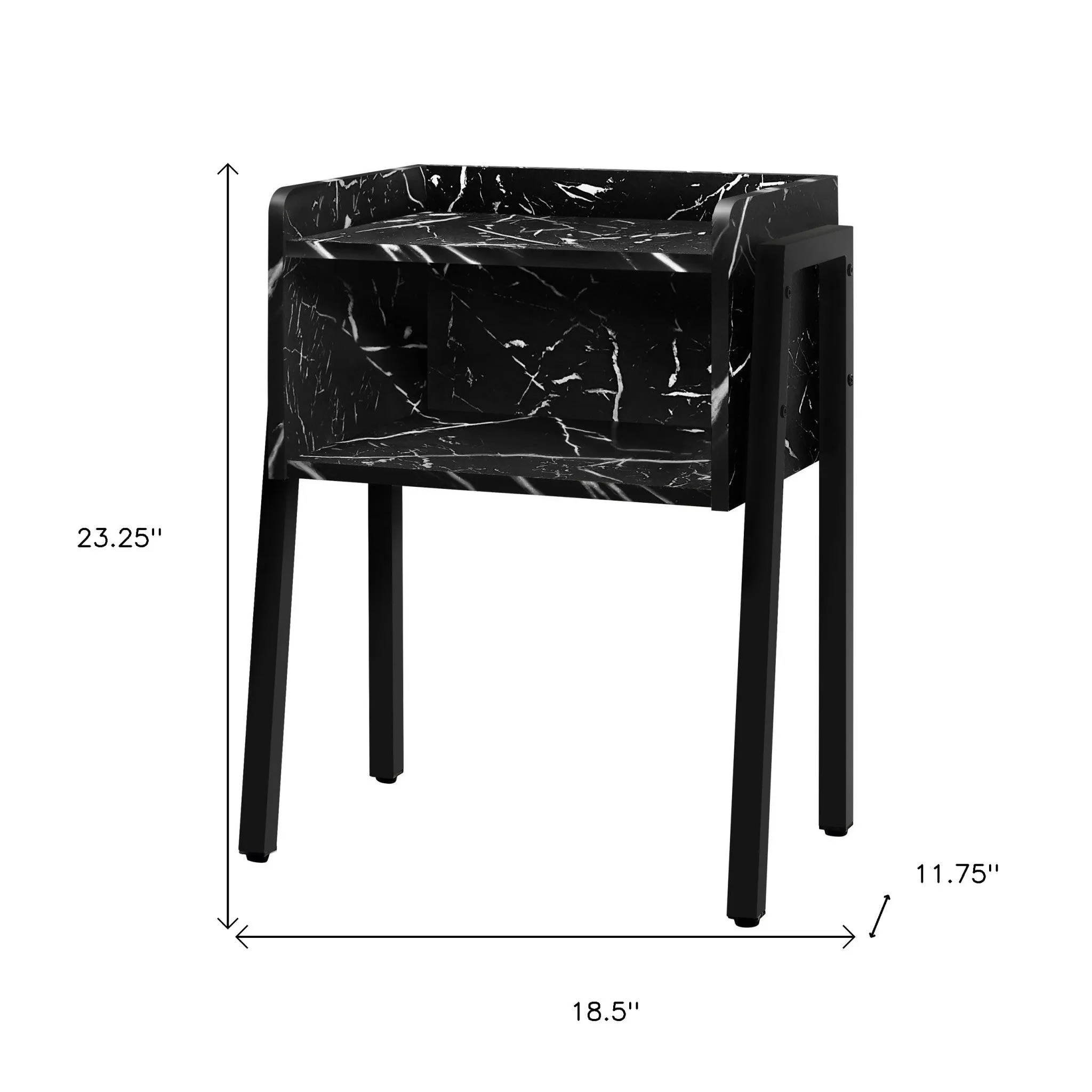 23" Black Faux Marble End Table With Shelf By Homeroots