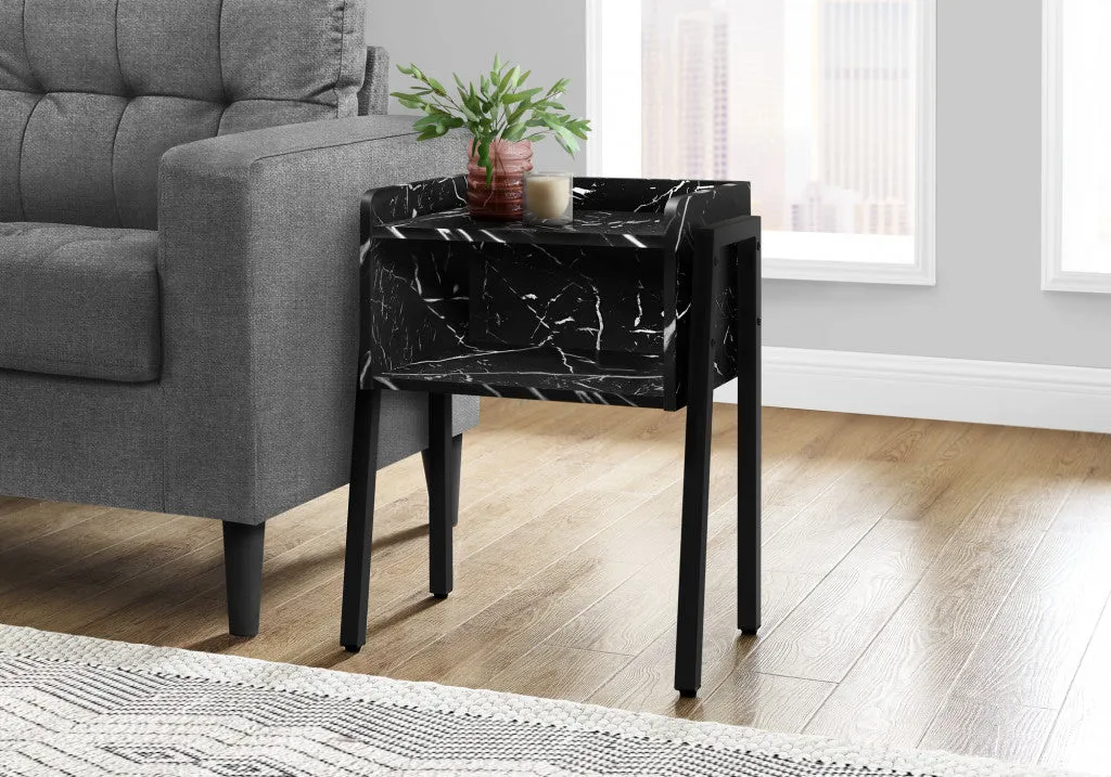 23" Black Faux Marble End Table With Shelf By Homeroots