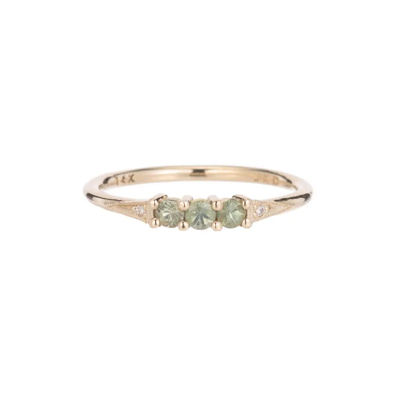 3 Green Sapphire Deco Ring