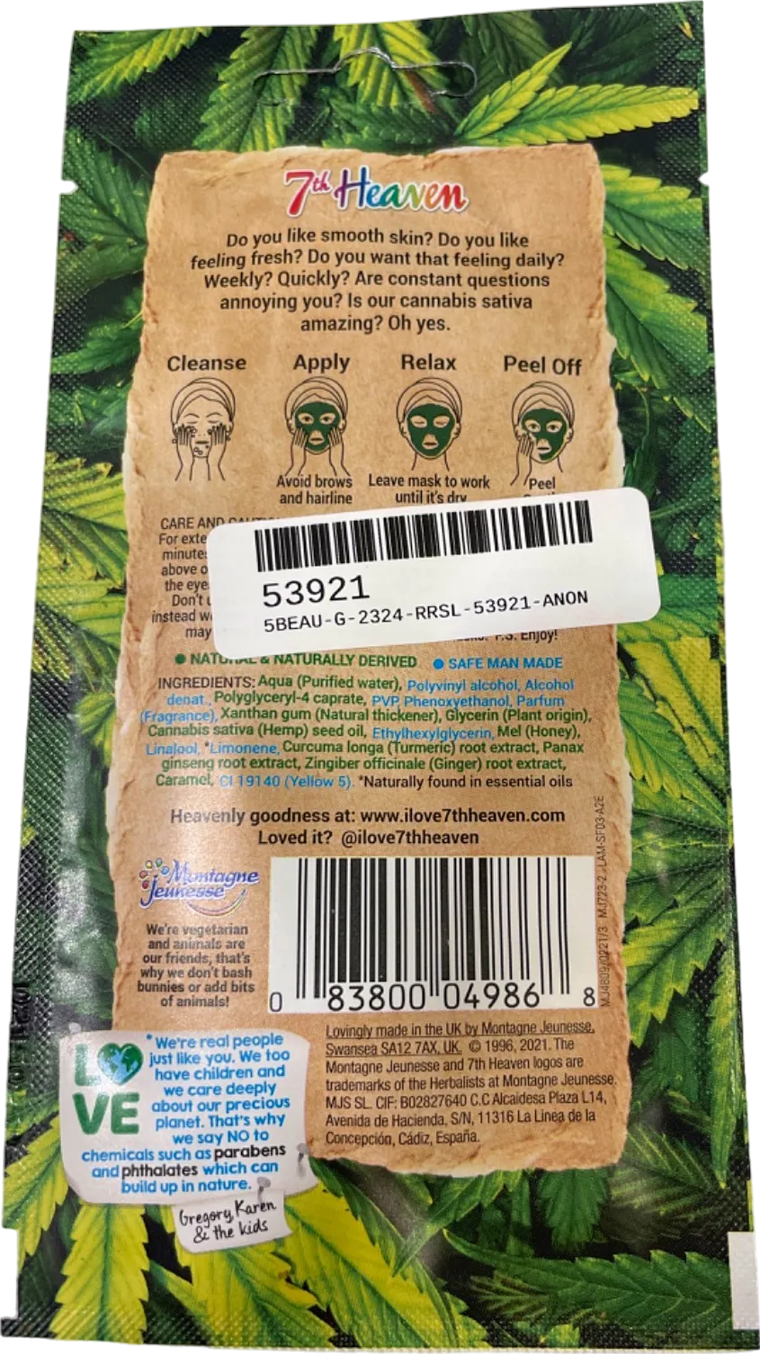 7th Heaven Superfood Cannabis Sativa Peel-Off Mask 10ml