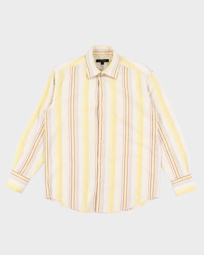 90s Vintage Men's Yellow Stripped Shirt - S