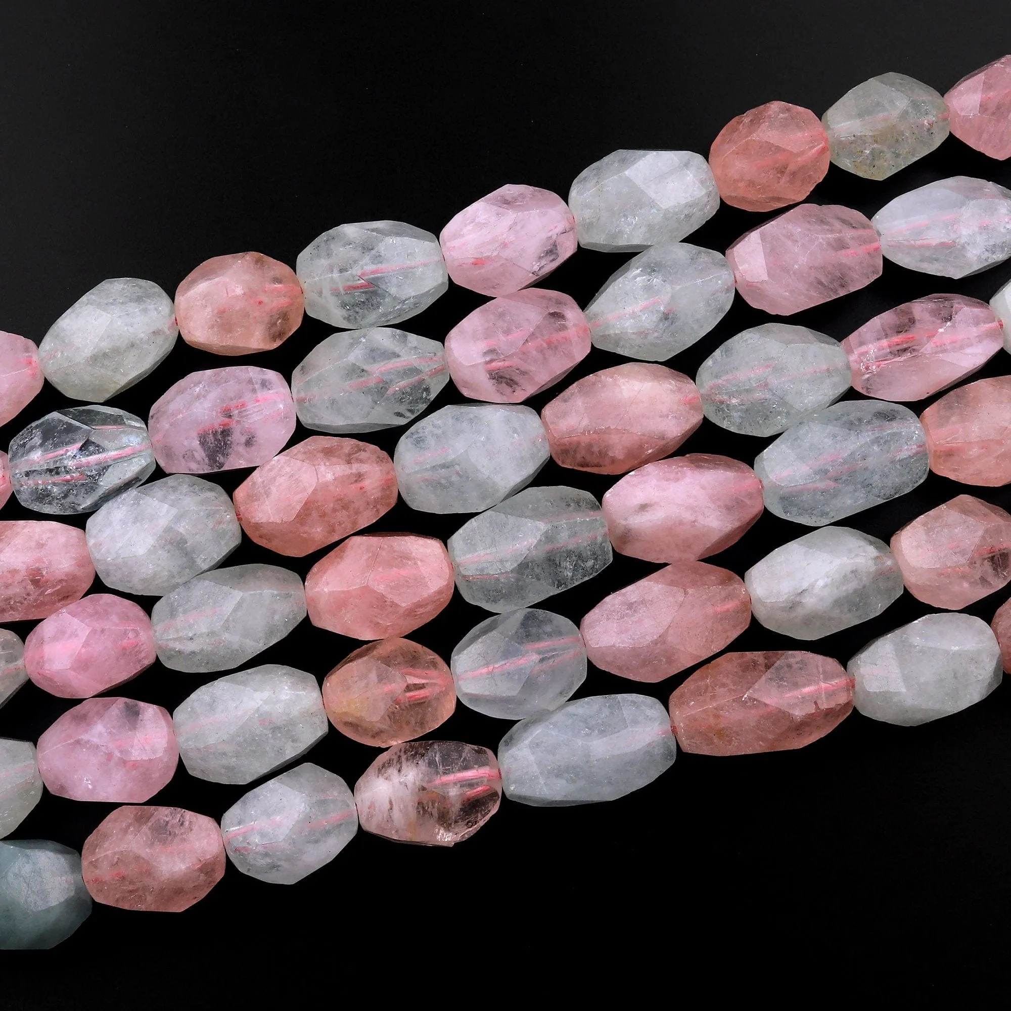 AAA Faceted Natural Sea Green Aquamarine Pink Morganite Faceted Nuggets Beads 15.5" Strand