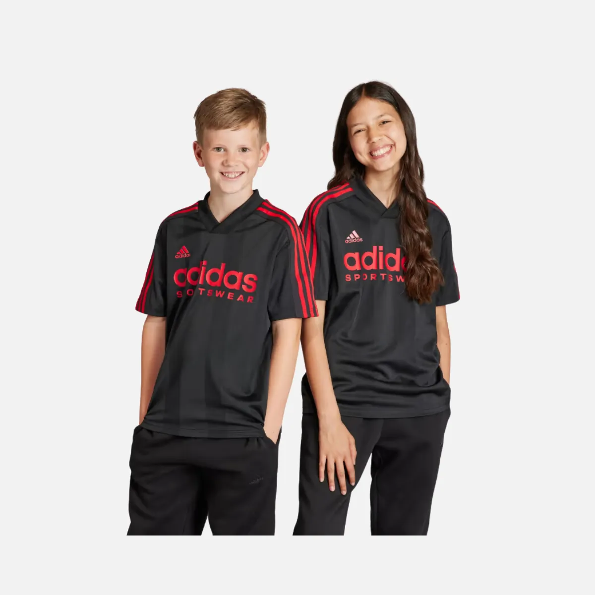 Adidas Tiro Kids Unisex T-shirt (7-16 Years) -Black / Black / Better Scarlet