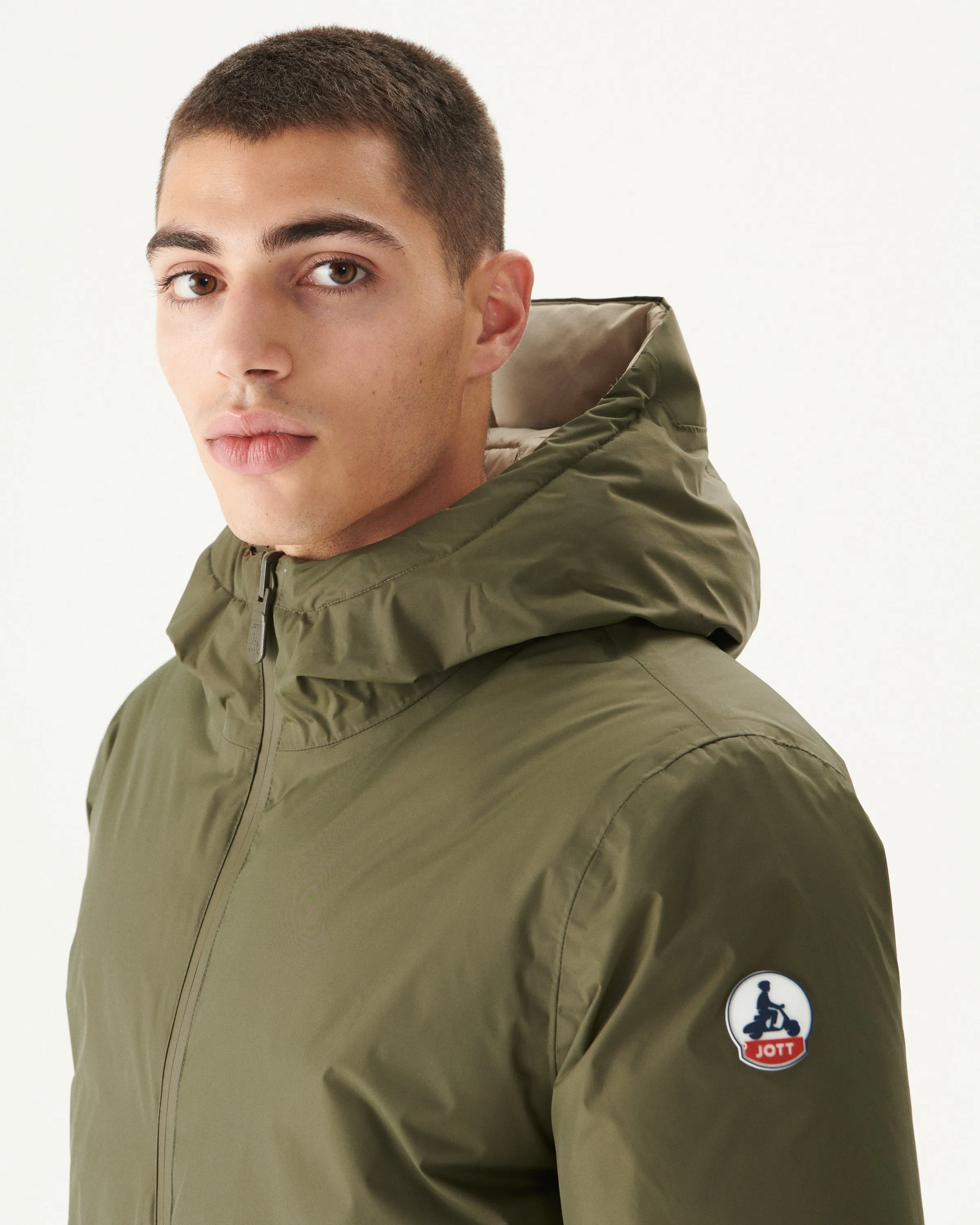 Army/Beige Warm hooded down jacket Toronto