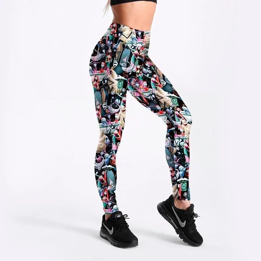 Autumn Monster Army Black 3D Printed Catton Anime Leggings for Women