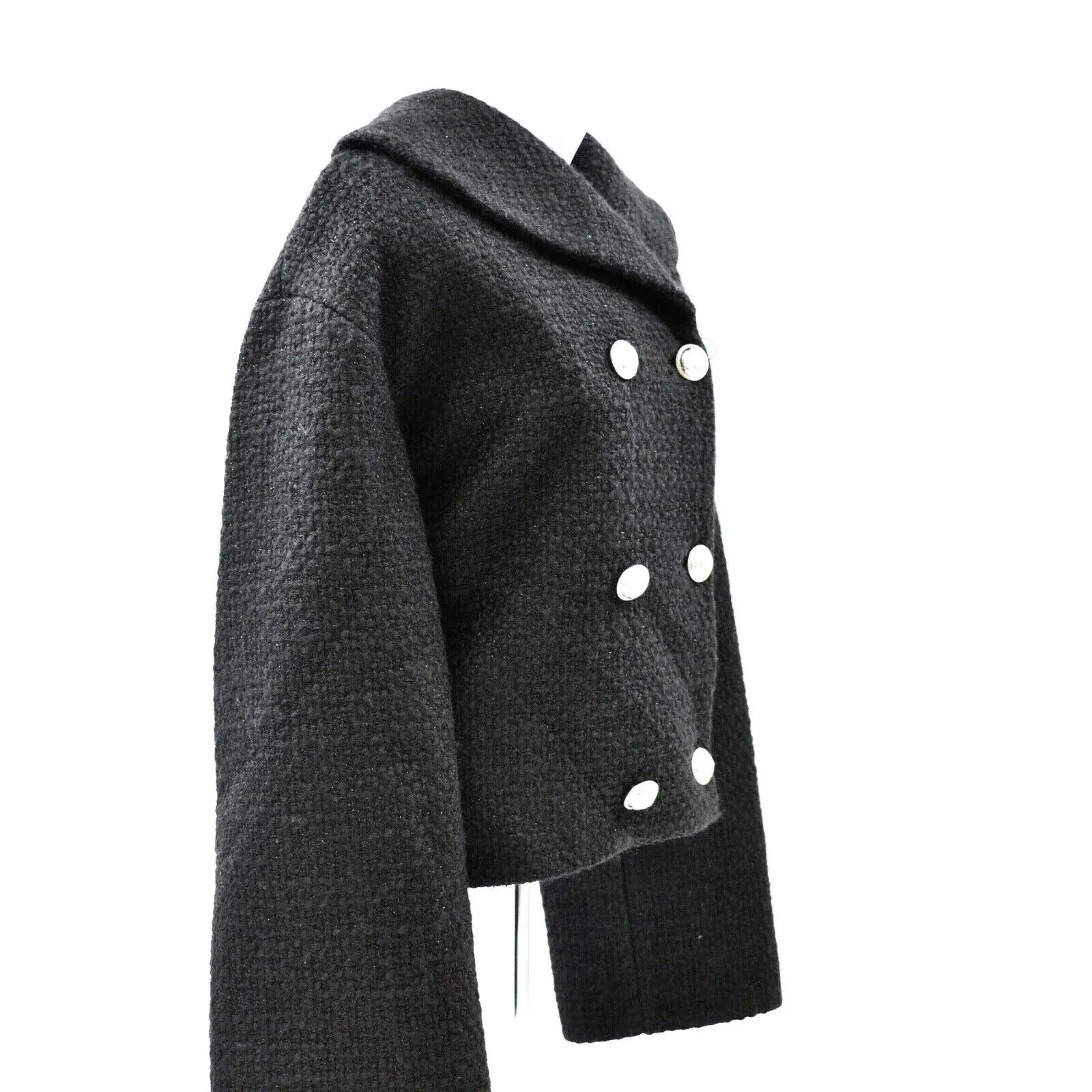 Balmain - New - Black Cape Wool Peacoat w/ Silver-Toned Buttons - SZ 36/ US S