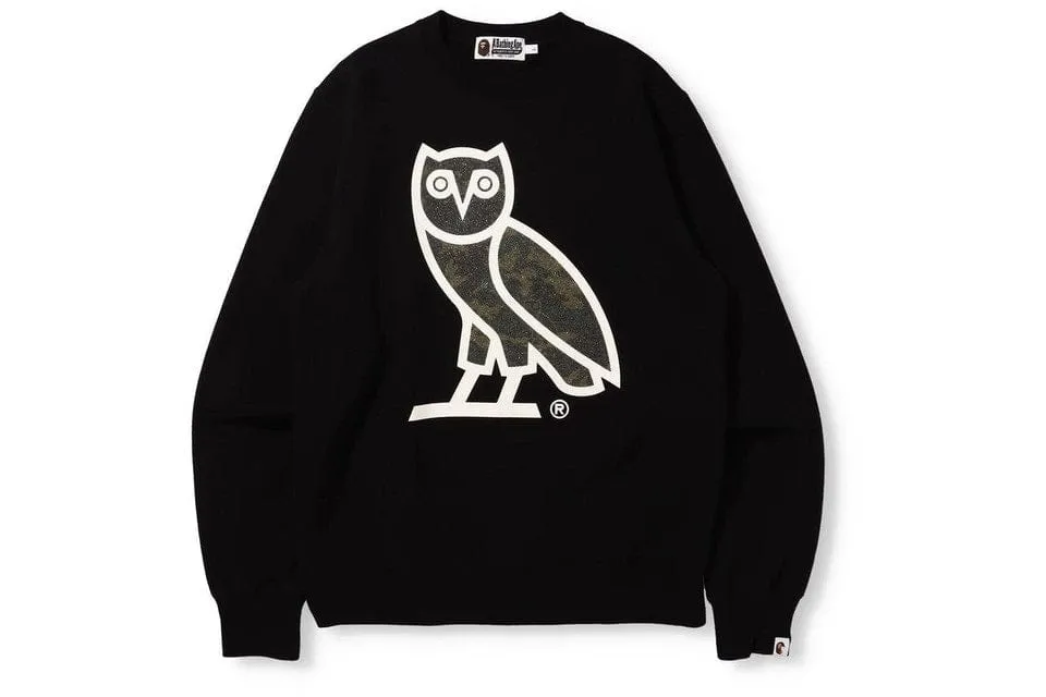 BAPE X OVO GLASS BEADS WOODLAND CAMO CREWNECK BLACK