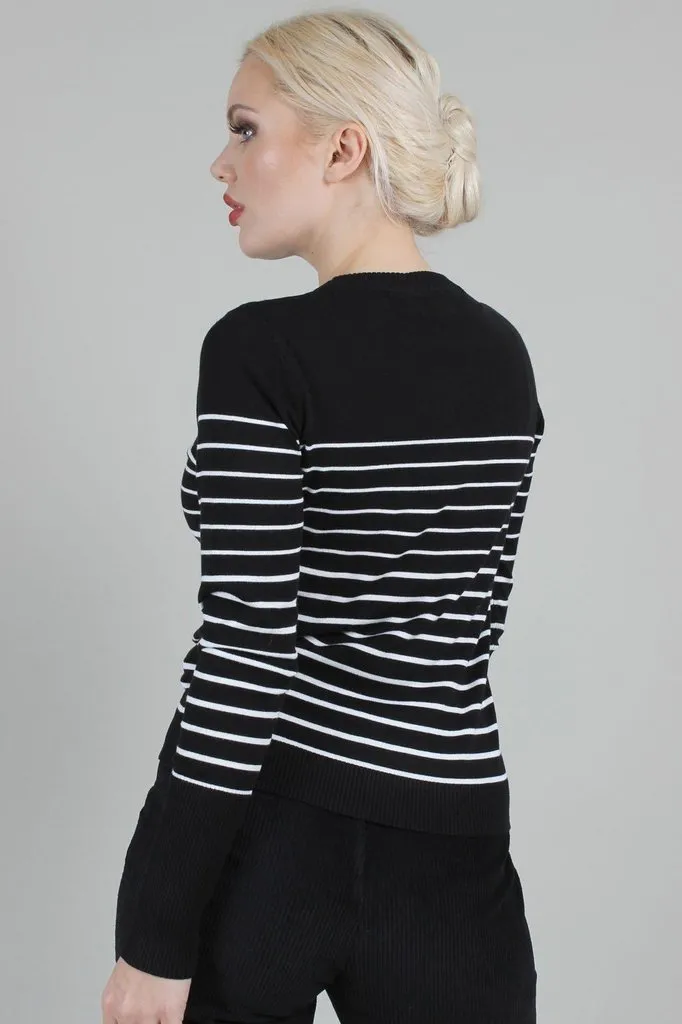 Bethsy Black Sea Striped Crew Neck Sweater