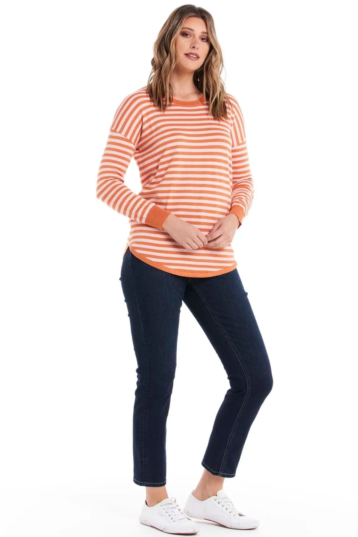 Betty Basics Sophie Knit Jumper in Pink and Apricot Stripe