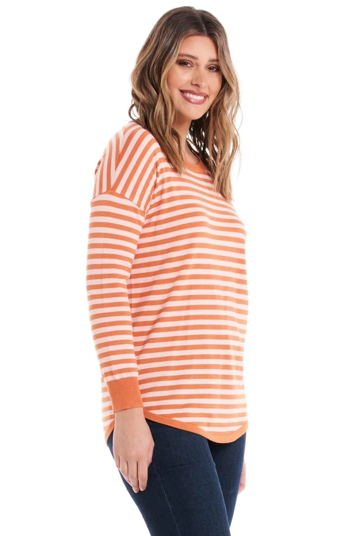 Betty Basics Sophie Knit Jumper in Pink and Apricot Stripe