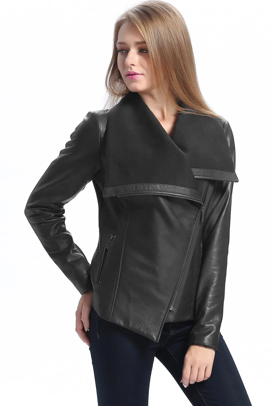 BGSD Women Lily Lambskin Leather Drape Jacket