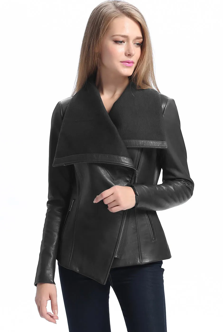 BGSD Women Lily Lambskin Leather Drape Jacket