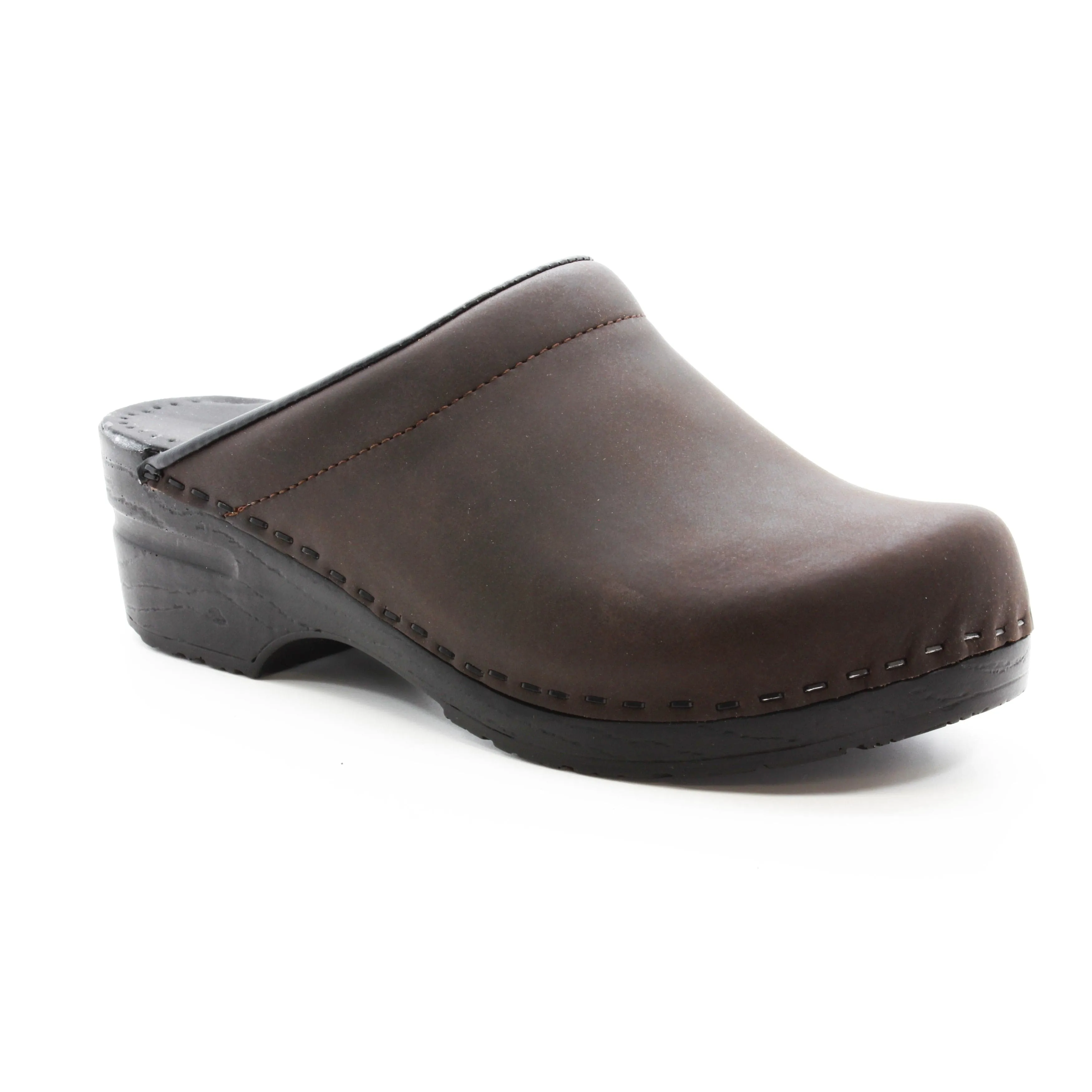 BJORK SARA OPEN BACK Oiled Leather Clogs