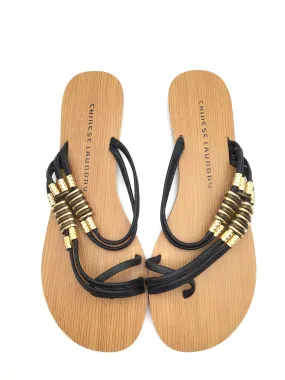 Black & Gold Sandals Flats Chinese Laundry, Size 7