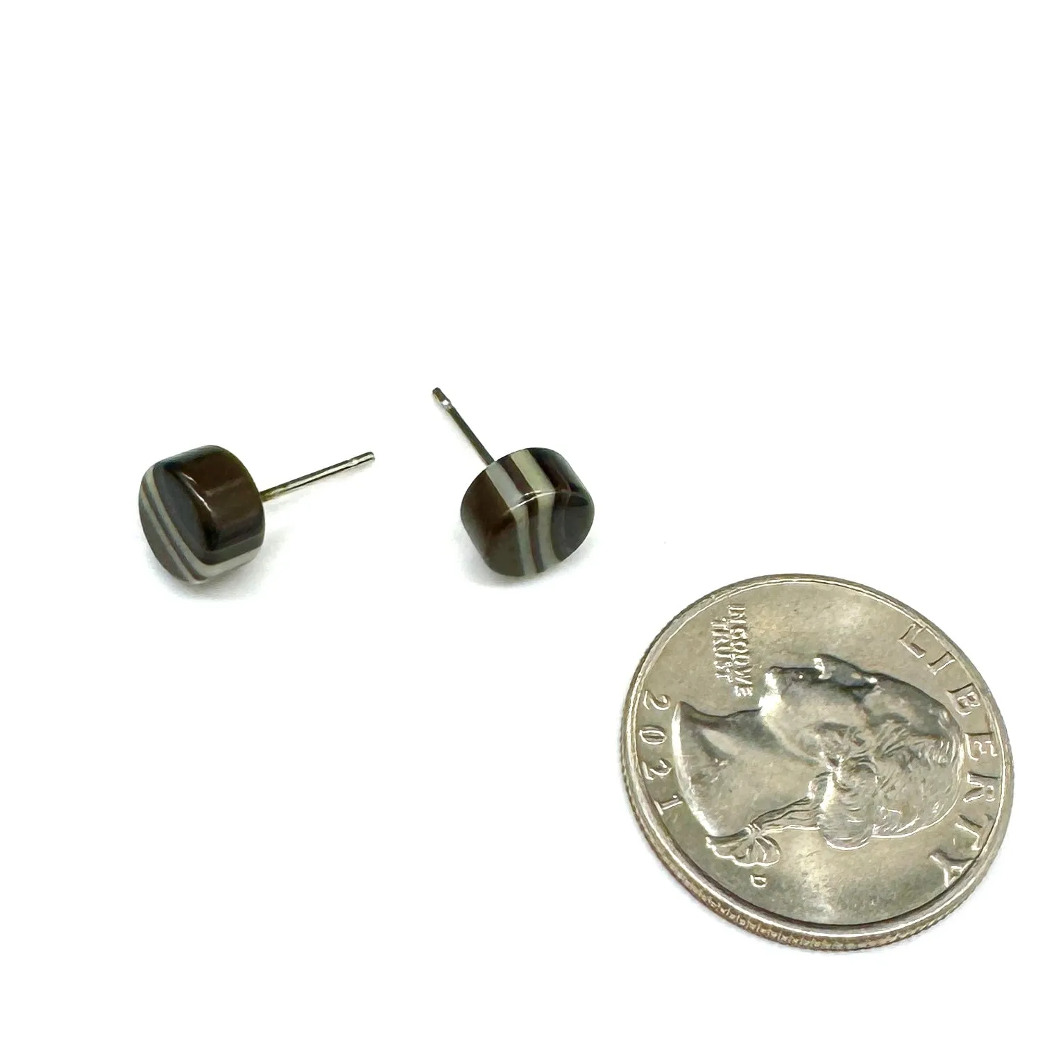 Black and Tan Stripe Cane Slice Stud Earrings