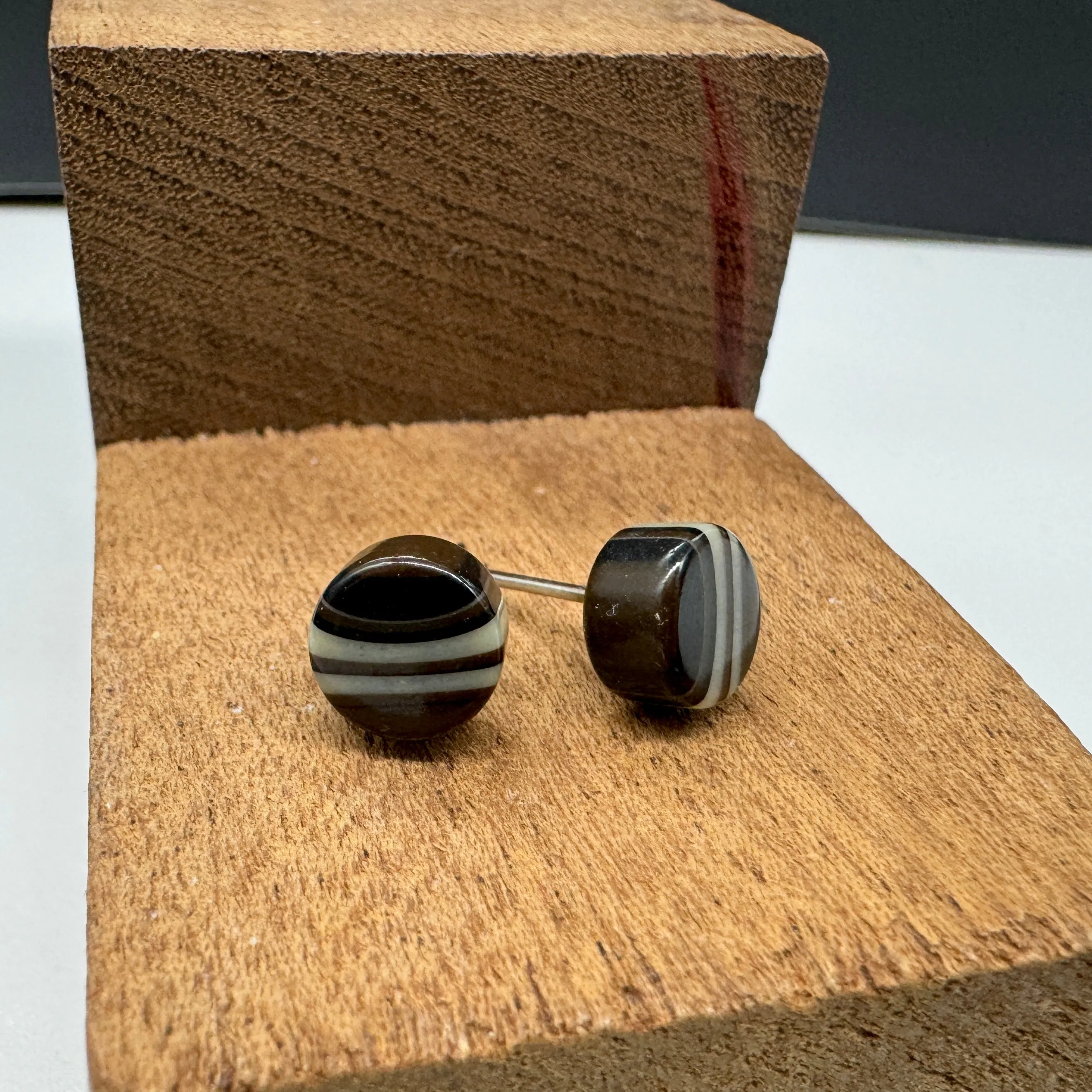 Black and Tan Stripe Cane Slice Stud Earrings