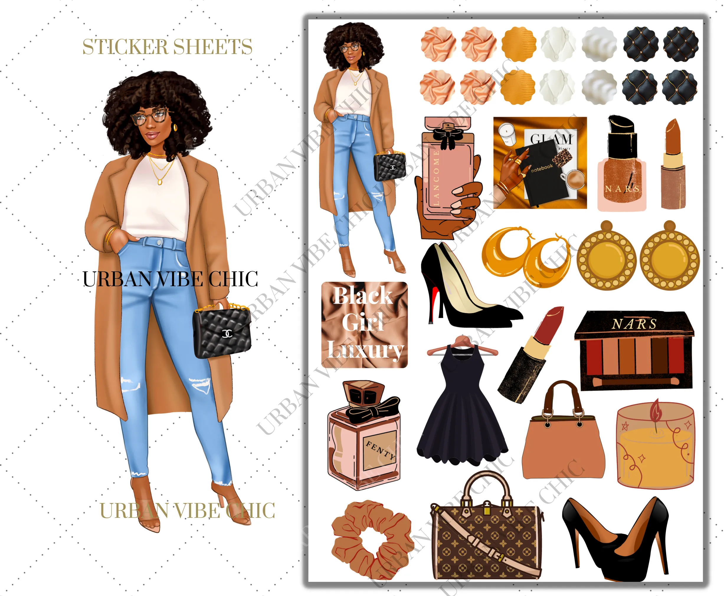 Black Girl Planner Stickers - Brown Skin Tan Coat