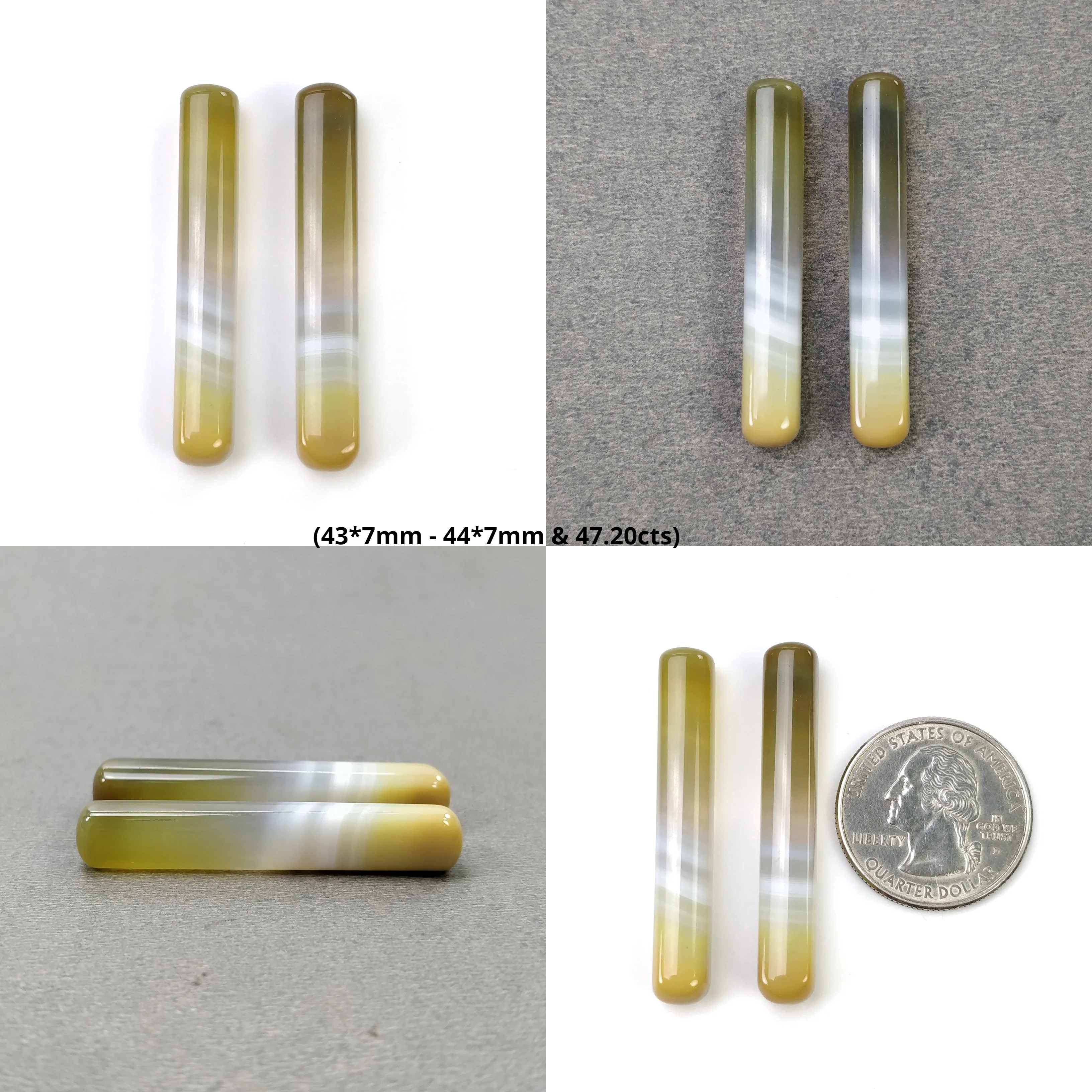 BOTSWANA AGATE Gemstone Cabochon : Natural Color Enhanced Bi-Color Agate Capsule Shape 43*7mm - 48*7mm Pair