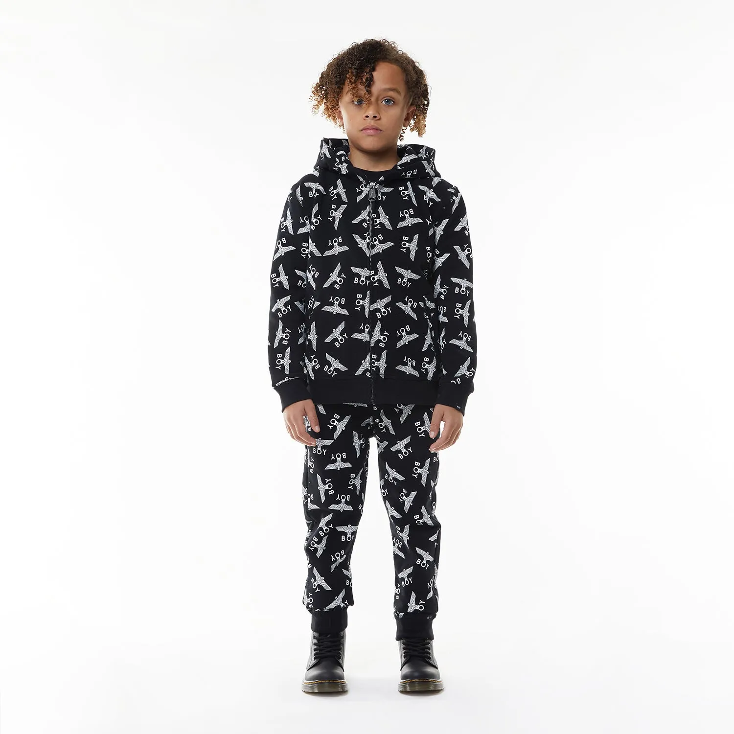 BOY EAGLE REPEAT KIDS JOGGERS - BLACK/WHITE