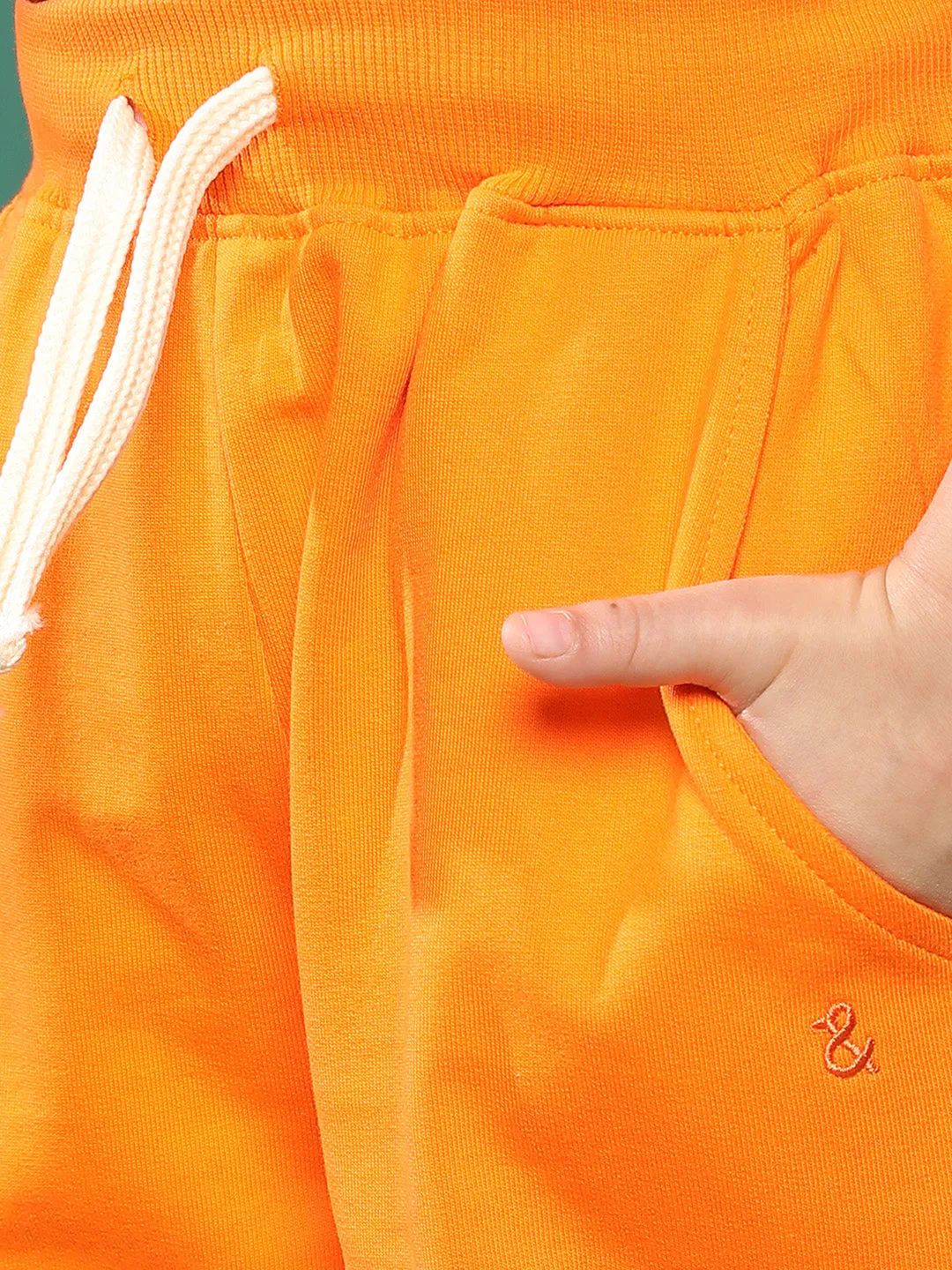 Boys Off Orange Solid Cotton Joggers