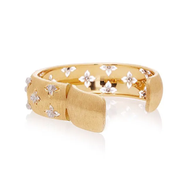 Buccellati - Macri Giglio - Engraved Cuff Bracelet with Diamonds, 18k Yellow and White Gold