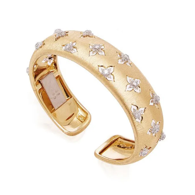 Buccellati - Macri Giglio - Engraved Cuff Bracelet with Diamonds, 18k Yellow and White Gold