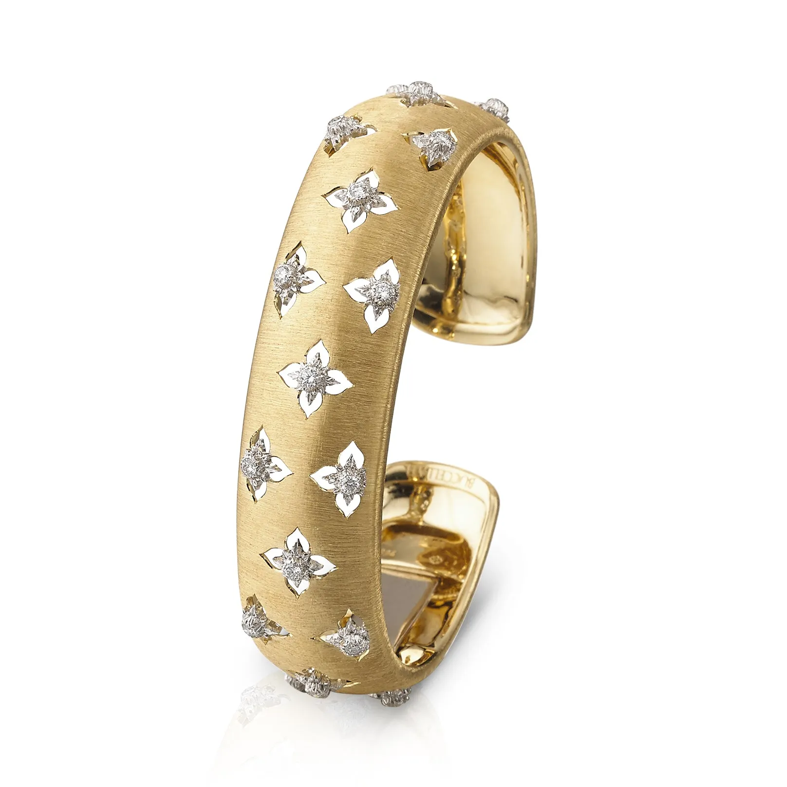 Buccellati - Macri Giglio - Engraved Cuff Bracelet with Diamonds, 18k Yellow and White Gold