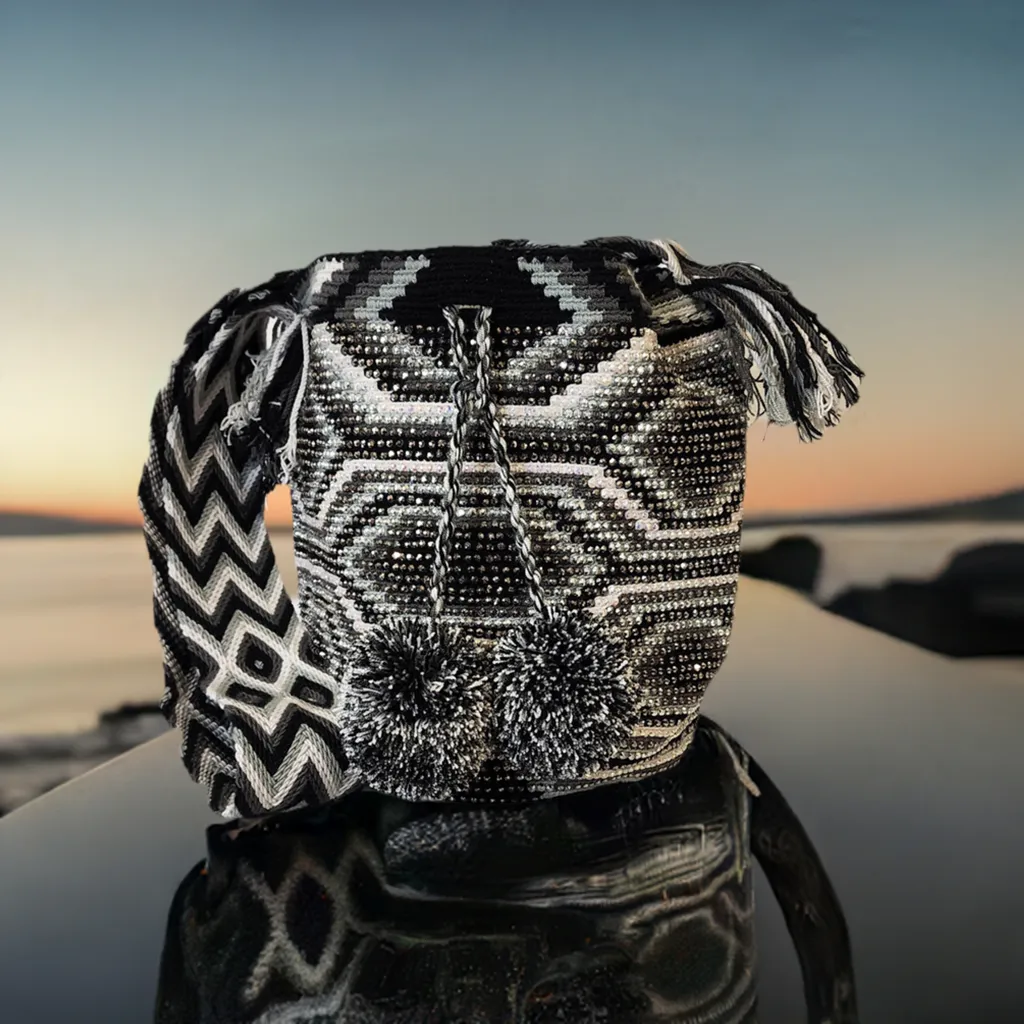 Carter Handmade Crochet Wayuu Mochila Bag with Crystals