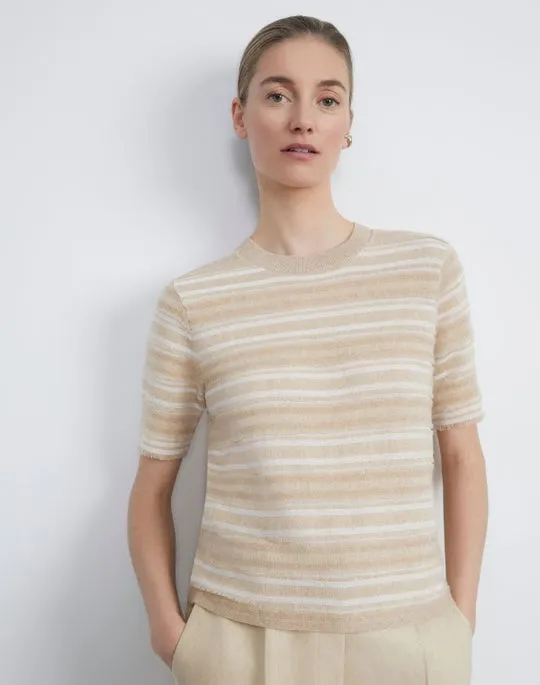 CASHMERE & FINESPUN VOILE STRIPE JACQUARD FRINGED SWEATER