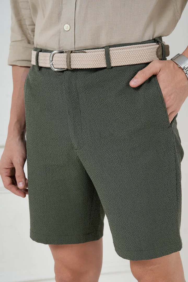 Chandigarh Green Seersucker Checks Chino Shorts