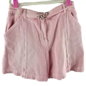 CHANEL - 19P CC Logo Belted Long Cotton Textured PInk Shorts - 38 US M