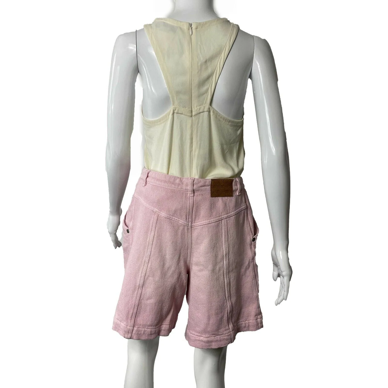 CHANEL - 19P CC Logo Belted Long Cotton Textured PInk Shorts - 38 US M