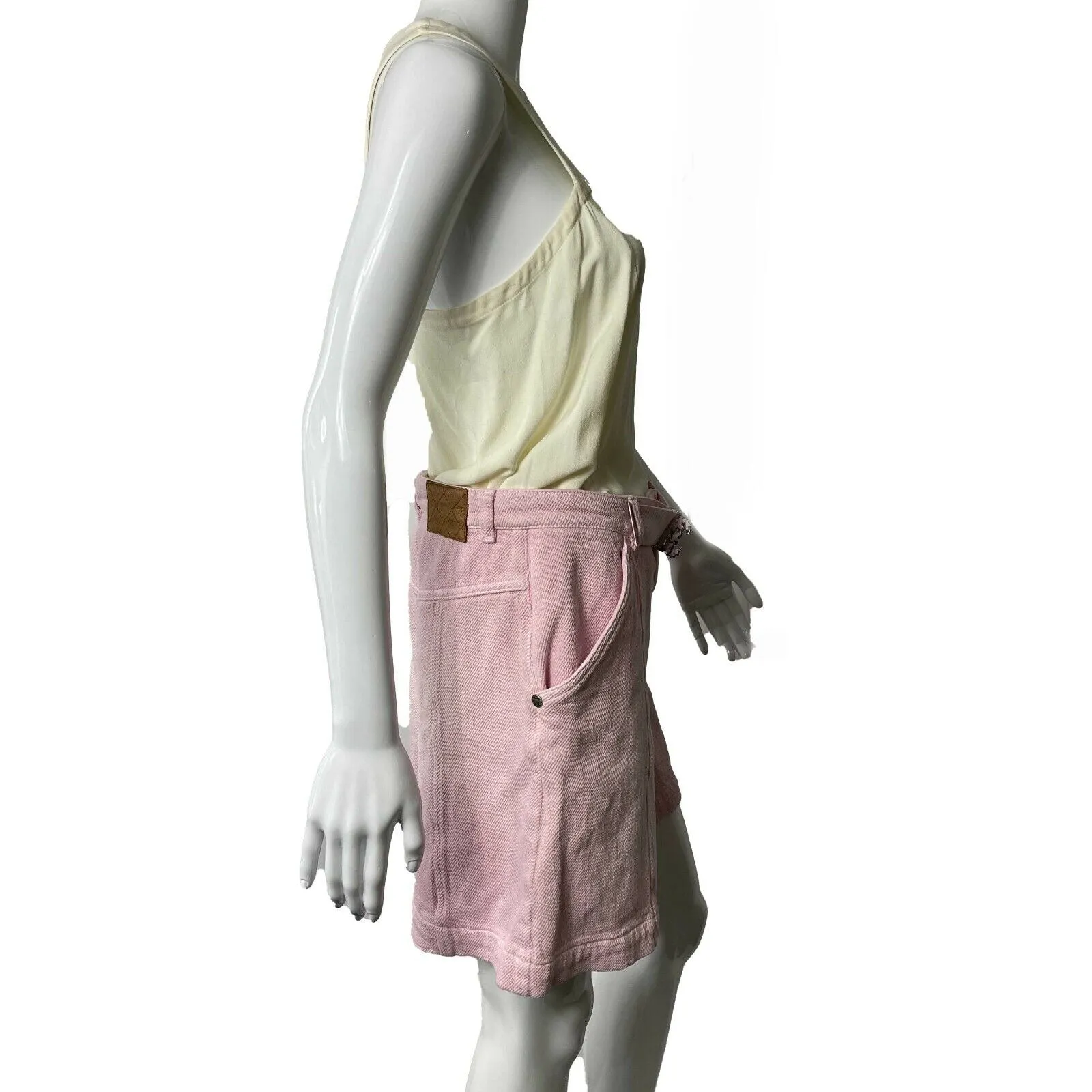 CHANEL - 19P CC Logo Belted Long Cotton Textured PInk Shorts - 38 US M