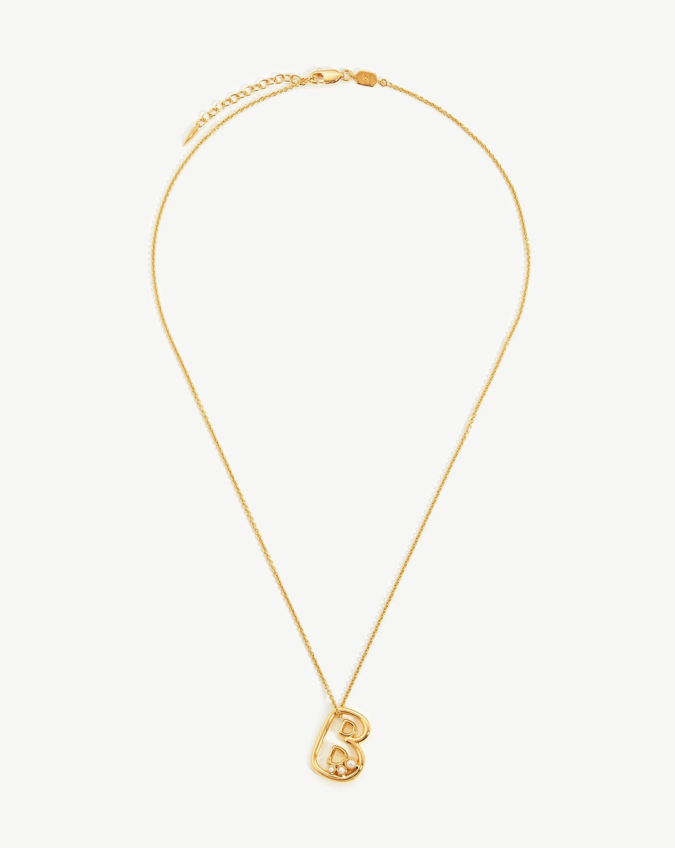 Chubby Pearl Initial Pendant Necklace  - Initial B | 18ct Gold Plated Vermeil/Pearl