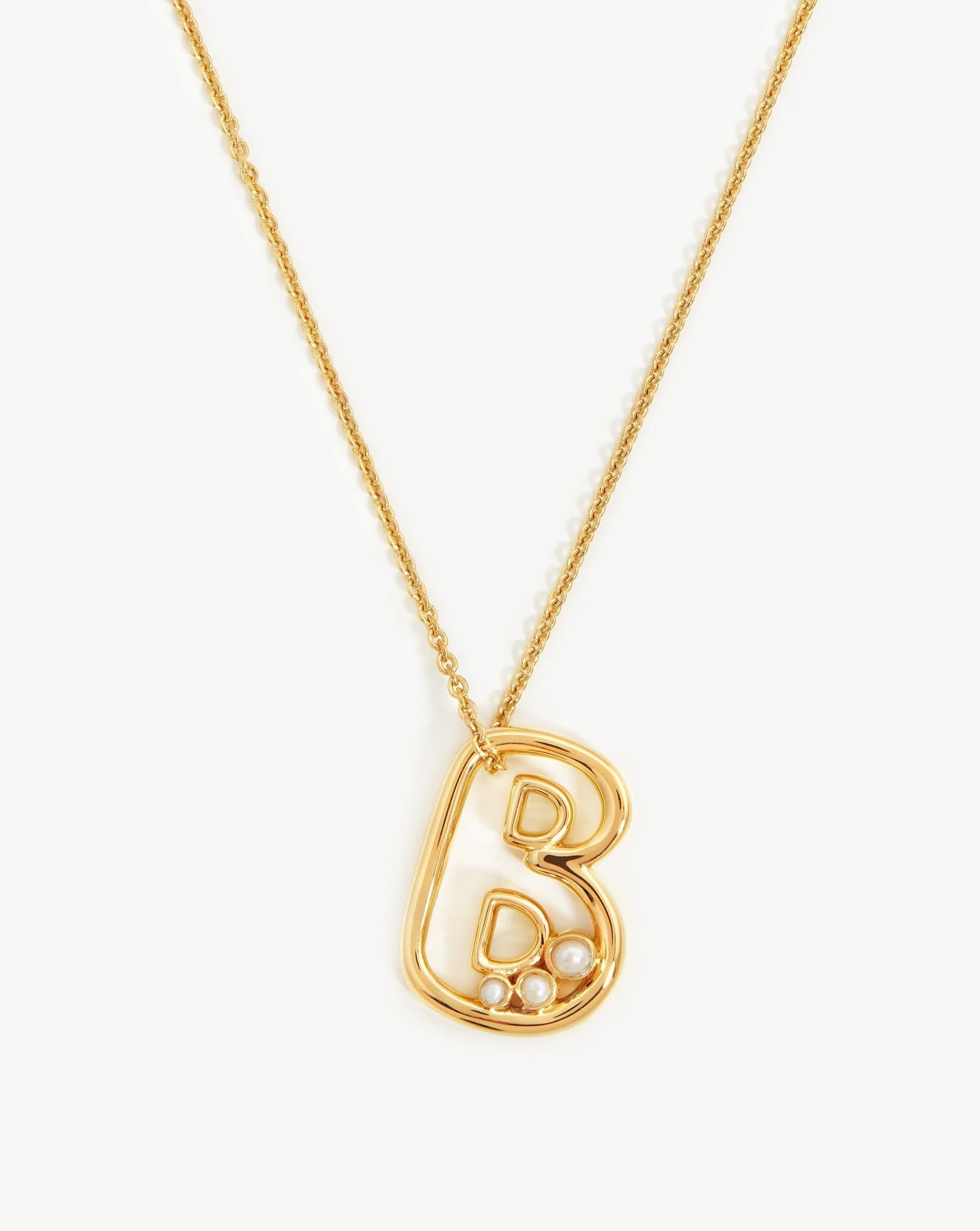 Chubby Pearl Initial Pendant Necklace  - Initial B | 18ct Gold Plated Vermeil/Pearl